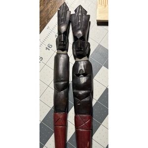 Vintage African Hand Carved Tribal Man / Woman Figure Ceremonial Sword Set  J